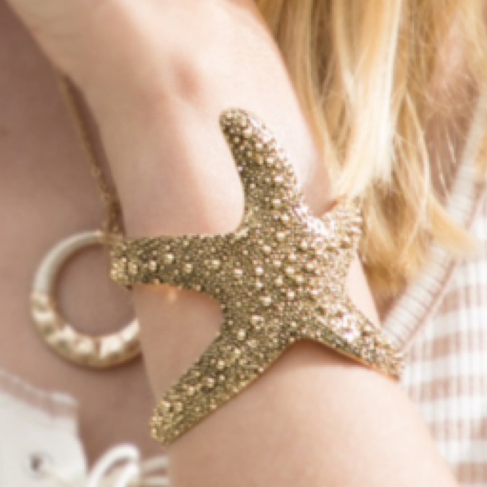 Gold Tone Starfish Cuff | Bangle Bracelet